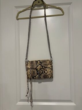 Rebecca Minkoff Snake Print Crossbody Bag in Beige and Black
